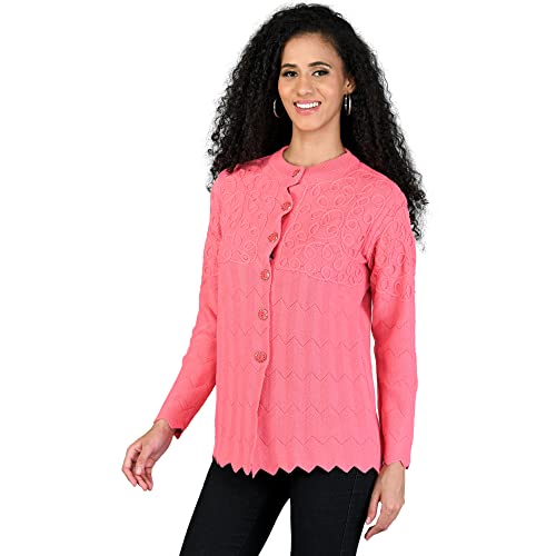 Image of LADYWILLINGTON Women Woollen Round Neck Sweater Heavy Front Long Kadai Cardigan Winter Wear Pure Wool Cardigan for Women Free Size Cotty Warm Cardigans with Side Pockets