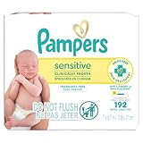 Baby Wipes Pampers Sensitive, Clinically Proven, Fragrance Free, Water Based, Hypoallergenic, 192 Wipes Total (3X Refill Packs)