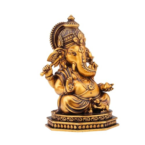 Image of Artarium Serene Blessings Divine Ganesha Idol Antique Gold Resin Ganpati Murti for Home Pooja Room, Office, Car Dashboard, Vastu & Spiritual Gift (3 Inch)