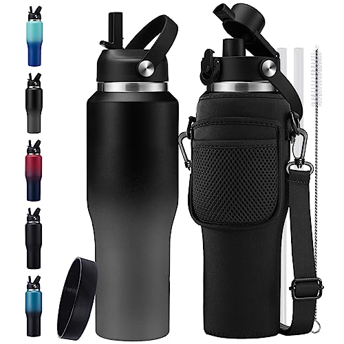 Insulated Tumbler With Lid And Straw 32 Oz - Stainless Steel Tumblers Large Insulated Water Bottles, Metal Water Bottle Fits In Cup Holder, Leak Proof Water Flask With Straw Spout Lids For Women Men #TOP9
