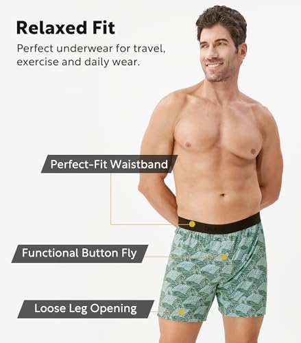 Image of DAVID ARCHY Men's Bamboo Rayon Boxers Breathable Cooling Mens Boxer Shorts with Button Fly Relaxed Fit Underwear 3 /4 /5 Pack