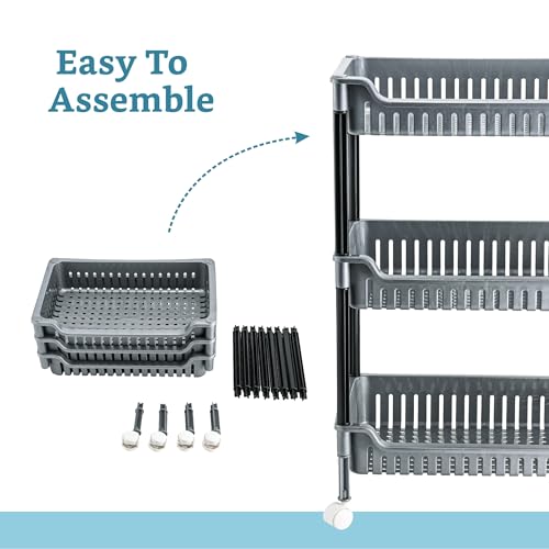 Image of Kuber Industries Plastic Multipurpose Trolley with Wheels | 3 Layer Storage Organizer for Household, Office, Bedroom, Kitchen, Living Room & Bathroom | Shelf Rack - Grey