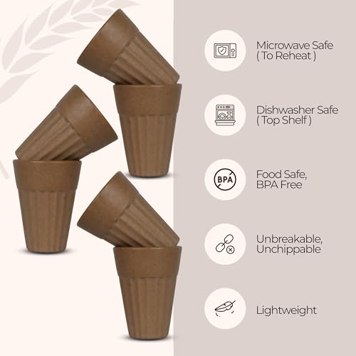Image of Eco-Friendly Tea Cup Set of 6 | Kulhad Style Coffee & Tea Mugs | 140 ml Unbreakable, Stain-Free, Heat Resistant, Reusable, Microwave Safe | Rice Husk & Bamboo Fibre | Natural Husk