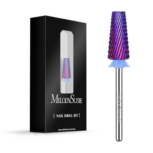 MelodySusie Professional 5 in 1 Nail Drill Bits, 3/32'' Carbide Tungsten Multi-function, Suitable for Manicure Pedicure Cuticle Gel Polishing, Purple, Medium