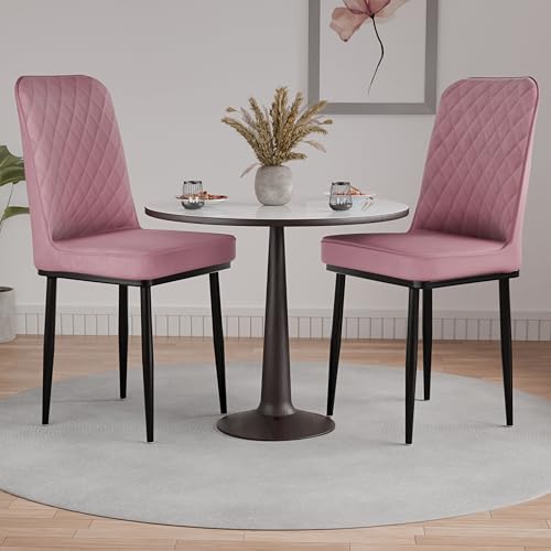 Image of IKON Premium Velvet Dining Chair with Cushioned Seat & Metal Legs | Premium Accent Chair for Living Room, Bedroom & Balcony | D.I.Y (Cloud Pink)