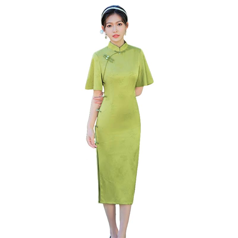 JYHBHMZG Summer Women's Two-Tone Stretch Jacquard Fresh Youth Cheongsam Dress 6370 EN8 L