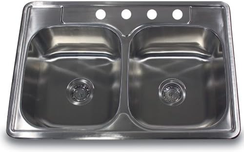 Nantucket Sinks NS3322-DE Double Bowl Stainless Sink topmount with 3 Holes