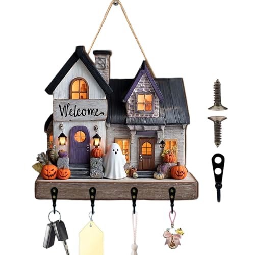 yupeuooe コートフック - 季節のイベント ウェルカムサイン キーホルダーラック付き - 帽子バッグマフラー掛けフック付き家形サイン 玄関リビング寝室カフェ本屋インテリア ハロウィンクリスマス装飾