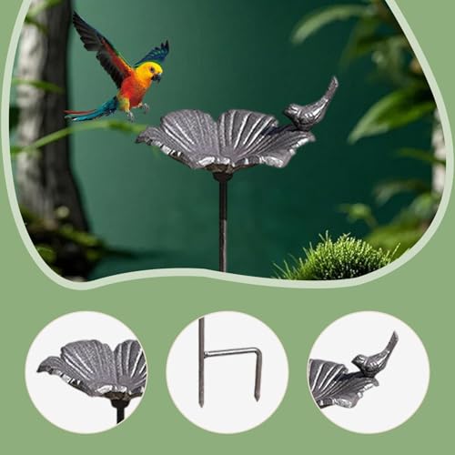 Mangeoire à oiseaux avec piquet de clôture et bol à fleurs rétro - 5