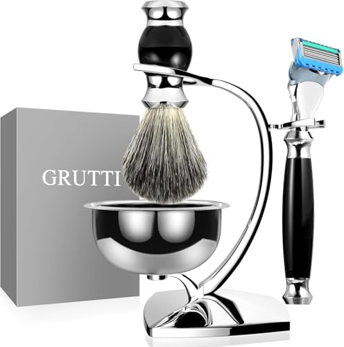 Image of GRUTTI Premium Shaving Kit for Men, 4 in 1 Shaving Set Includes Shaving Stand & Soap Bowl &Brush, Deluxe Safety Mens Razor Holder with Non Slip Base Shaving Kit compatible with Fusion 5