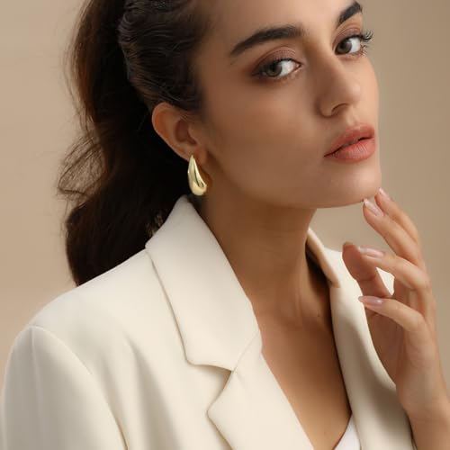 Teardrop Earrings for Women, 32mm Lightweight Gold Drop Earrings, Hypoallergenic Chunky Gold Hoop Earrings with 925 Sterling Silver Post, Dupes Jewelry for Women4
