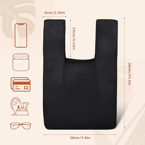 Image of Small Crochet Knit Tote Wrist Bag, Portable Knot Sleeve Handle Bag Cute Wristlet Pouch Purse for Women