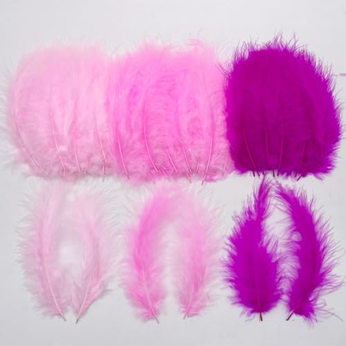 300pcs Hot Pink Craft Feathers Assorted Colors 4-6Inch Fluffy Turkey Marabou Feathers for Valentines Day Dream Catchers Wedding Birthday Party Decoration Crafting Balloons Ornaments