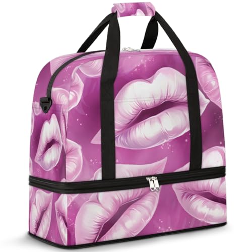 Foldable Travel Duffel Bag for Women, Overnight Weekender Bag Lips Pattern Carry on Duffel Bag Luggage Sports Gym Tote Bag with Shoes Compartment, Water Rresistant Shoulder Bag,C641