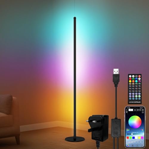 Corner Floor Lamp, 153cm Smart RGB LED Floor Lamp with App Remote Control, Music Sync, DIY Mode, Timer, 16 Million Colour Changing Corner Light, Dimmable Modern Standing Lamp for Living Room, Bedroom