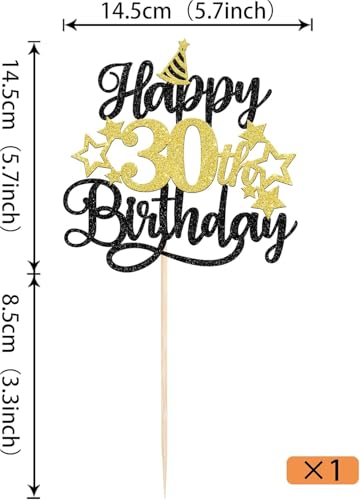 Image of Confetti! Glittering 30th Birthday Cake Topper with Star Hat - Cheers to 30 Years! Fabulous Cake Decorations for Adults 30th Birthday & Anniversary Party Supply