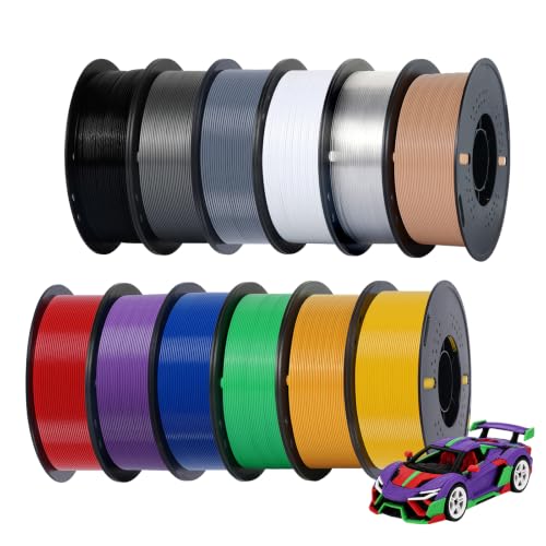 Kingroon 3D Printer Filament,12 Rolls PETG Filament, Dimensional Accuracy +/- 0.03 mm, 12kg(26.5lbs),1.75 mm PETG,Black+