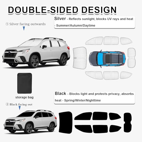 Image of KMF 8pcs Thicken Sun Shades for Subaru Ascent 2019-2025 2026 Accessories, Full Car Window Covers Sunshade for Windshield Side Rear, UV Block and Blackout Protect Privacy for Camping