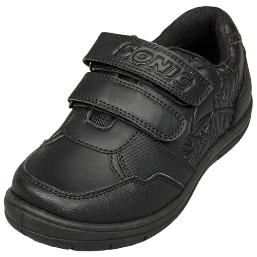 Zapatos escolares Sonic negros con suela antideslizante y cierre de velcro infantil