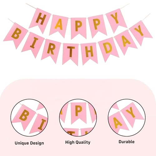 Image of Party Propz Princess Theme Birthday Decoration Items for Girls - 18 Pcs Happy Birthday Banner with Princess Photo Booth Props, Pink Theme Decoration for Kids