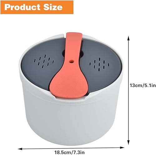 Vista 4 de Cocedor de arroz para microondas, olla para pasta con colador, juego de utensilios de cocina para microondas de 2 L para arroz, pasta, verduras