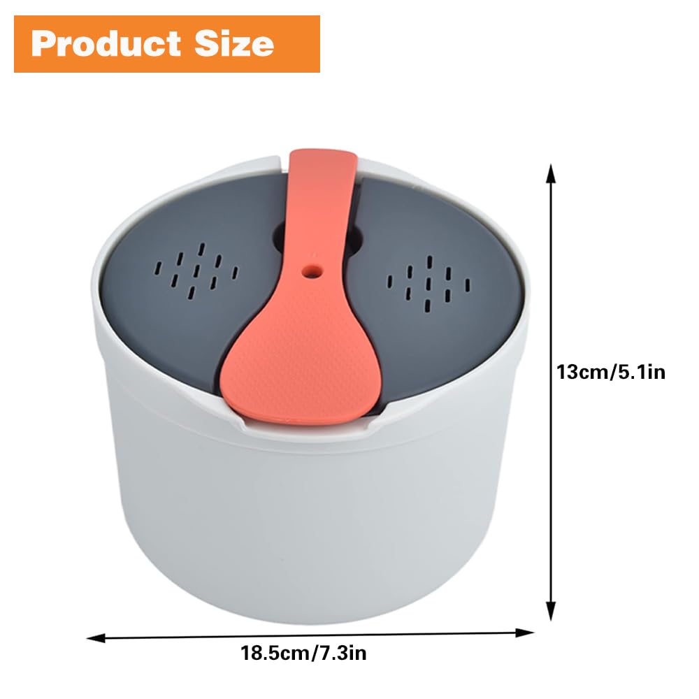 Cocedor de arroz para microondas, olla para pasta con colador, juego de utensilios de cocina para microondas de 2 L para arroz, pasta, verduras, quinua, avena, ramen antiadherente (naranja) 4