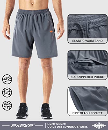 Exeke Men's Quick Dry Running Shorts Lightweight Gym Workout Shorts With Zipper Pockets 252-2Xl/Gray 32-34 #TOP4