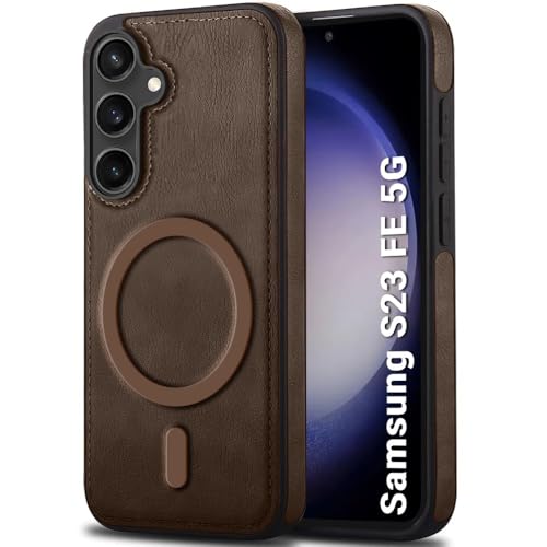 Image of TheGiftKart Genuine Leather Finish Back Cover Case for Samsung Galaxy S23 FE 5G | Raised Edges for Camera & Screen Protection | Shockproof Stunning Minimalist Design Cover (MagSafe Compatible, Brown)
