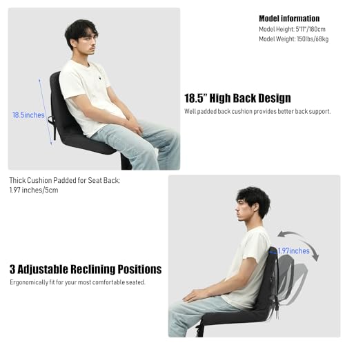 TOPSKY Stadium Seat with Thick Back Support, 17” Seat Width, 3 Reclining Positions, Wide Bleacher Seats with Hook, Picnic Seat(2pcs, All Black)