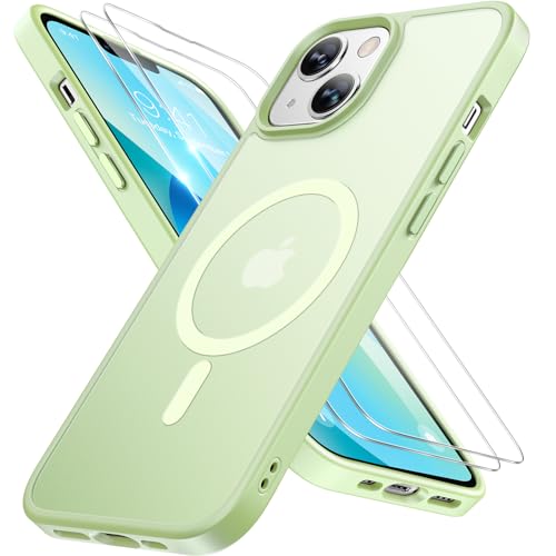 Image of Miracase Magnetic for iPhone 13 Case 6.1 inch (Compatible with MagSafe)(with 2X Screen Protectors) Military-Grade Protection, Anti-Fingerprint Translucent Matte Phone Case Cover, Light Green