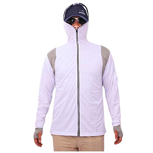 FONMA Mens Outwear Long Sleeves Tops Hoodie Sweatshirts Fishing Suit Zipper Blouse White