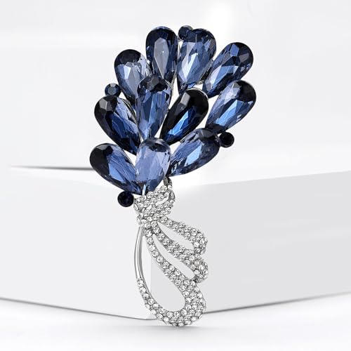 Image of Rhinestone Brooch Pin for Women Elegant Crystal Flower Bouquet Brooches Lapel Pin Wedding Party Dress Accessories for Wife Mom Birthday Gifts