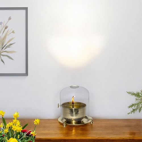 Brass Akhand Oil Diya 3x3.5 inch with Clear Glass Cover | Rotating Lifting Wick | Perfect for Spiritual Decor, Hindu Rituals, Diwali Festive Gifts