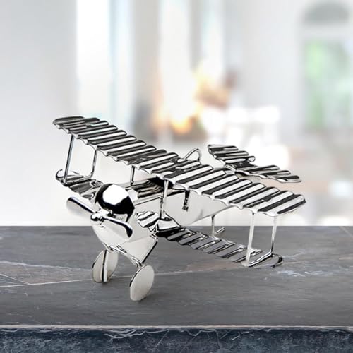 Image of Brass Aeroplane Model Showpiece, Antique Table Top Miniature Decorative Showpiece for Home Decor & Office Table with Silver, Glossy and Shiny Finish (3.5inch, Silver)