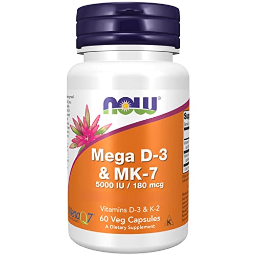 Now Foods, Mega D-3 & MK-7, Vitamina D3 y K2, Depot, Cada 5 Días 1 Cápsula, Alta Dosificación, 60 Cápsulas, Testado en Laboratorio, Sin Gluten, No GMO