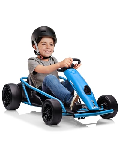 Garvee 24V Go Kart Car for Kids, 9Ah Battery 2x300W Motors 8.1MPH Fast Speed, Drifting Circling Riding Racing Car for 8+ Years, Full Metal Frame, Nylon Drifting Wheels,Max Load 155LBS,Horn,Music, Blue