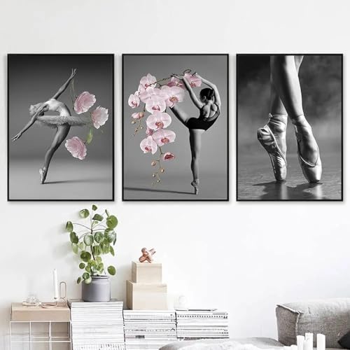 Peinture de fleurs roses et ballet KEBIA : décoration murale de la maison moderne et cosy