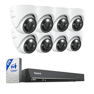 REOLINK 12MP PoE Security Camera System, 8pcs H.265 12MP Security Cameras, Person Vehicle Pet Detection, Two-Way Talk, Spotlights Color Night Vision, 16CH NVR with 4TB HDD, RLK16-1200D8-A