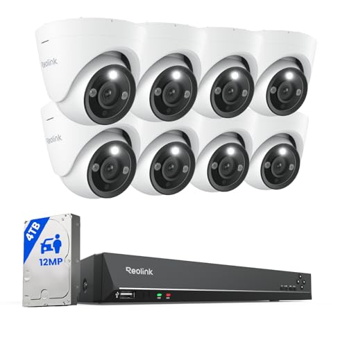 Reolink 12MP Kit Vidéo Surveillance Caméra IP PoE 8X 12MP, 16CH 4To NVR, Détection de Personne/Véhicule, Audio Bidirectionnel, avec Vision Nocturne en Couleur,RLK16-1200D8-A 12MP Caméra Dôme