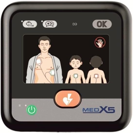myPAD Heimdefibrillator AED für zuhause Familie & Freizeit 4 J. MedX5 Servicegarantie manuelle Schockauslösung LED-Grafik für Kleinkinder Erwachsene Komplettset