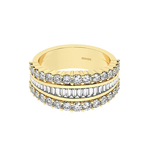 Image of 1.20 Carat Channel Set 100% Natural Round & Baguette Cut Diamonds Half Eternity Ring in 18K Yellow Gold (K)|Luxury Deluxe Collection for Gift