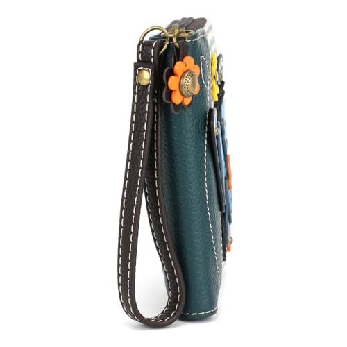 Image of CHALA Zip Around Wallet, Wristlet, 8 Credit Card Slots, Sturdy Pu Leather - Blue Butterfly - blue stripe