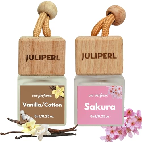 Car Air Freshener 2 Pack – Vanilla Cotton & Sakura Cherry Blossom | Long-Lasting Natural Car Diffuser | Natural Scents | Automotive Odor Eliminator by JULIPERL