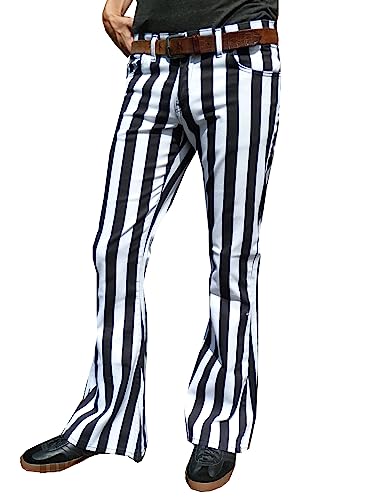 Mens Black and White Striped Bell Bottoms Flares Retro Pants Trousers2