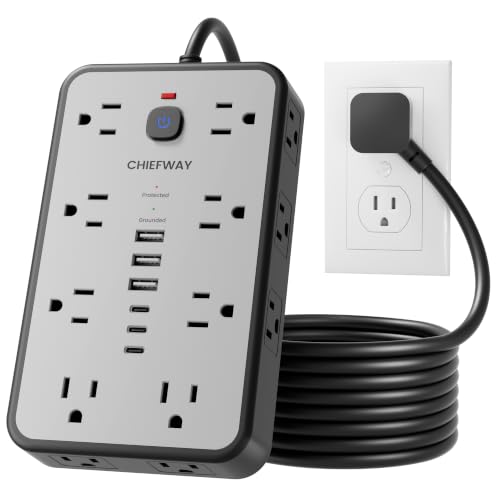 Image of 15 FT Surge Protector Power Strip with 6 USB, 16 Outlets, 2400J