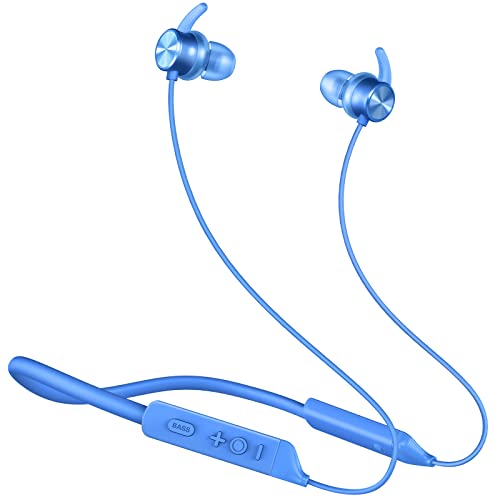 COSTAR Mateband Bluetooth Wireless Neckband – 24H Playtime, Dual Equalizer Bass Boost Drivers, In Ear Earphones with Mic, Soft Earwings Eartips Design, Type C charging, IPX5 Waterproof (Smart Blue)