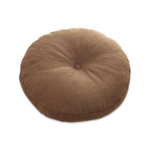Cojín redondo de lino y algodón, cojín de futón tatami japonés, cojín grueso de lino extraíble y lavable, adecuado para terraza, suelo, sofá, oficina (tamaño: 40 cm, color: blanco crema)