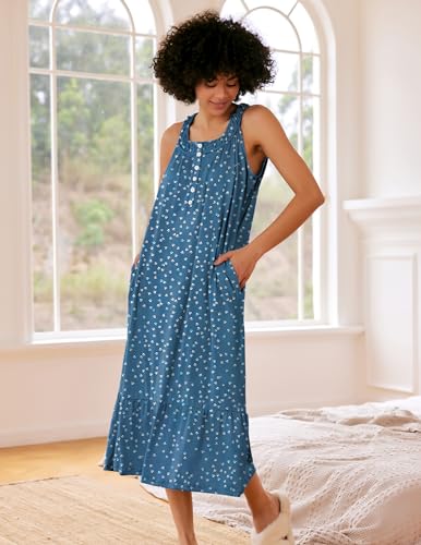 Image of Ekouaer Women's Nightgowns Long Sleeveless Night gown with Pockets Soft Ladies Nightdress