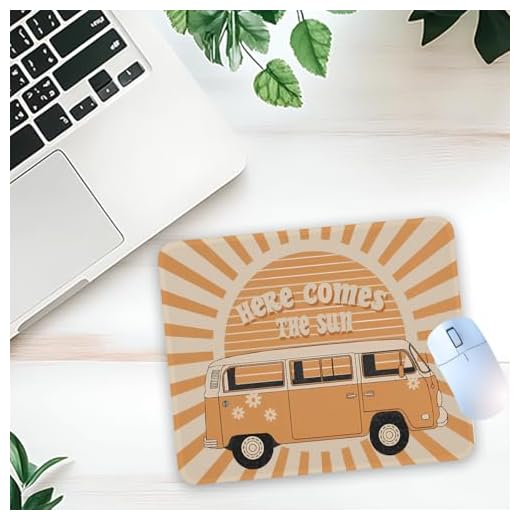 1 Pcs Vintage Hippie Van Here Comes the Sun Non-Slip Rubber Mouse Pad for Home Office Desk Laptop Gifts for Friends Family Coworker