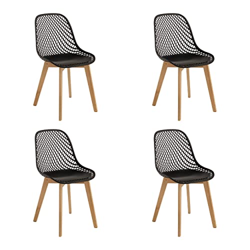 Baroni Home Chaise de Salle à Manger Moderne Lot de 4 Pièces, Chaise Ergonomique avec Coussin Intégré, Chaise de Bureau de Design avec Texture, Chaise avec Pieds en Bois, 48x43x84 cm, Noir, 4 Pièces